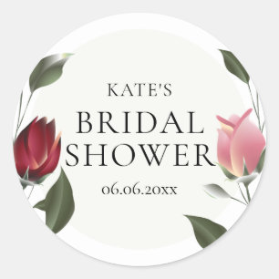 Moderne Wilde Rosen Florale Hochzeitsdusche Favori Runder Aufkleber