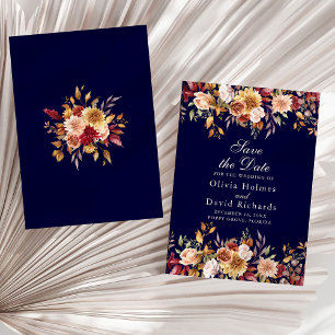 Moderne Wilde-Wildblumen-Hochzeit in Marineblau un Save The Date