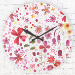 Moderne Wildwasser-Blume Große Wanduhr<br><div class="desc">Helle und fröhliche Aquarellfarben Wildblume und Blätter Gemälde eines üppig bewachsenen Gartens. Ideal für Gärtner, Naturliebhaber und Floristen. Originelle Kunst von Nic Squirrell.</div>