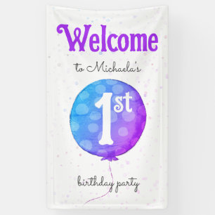 Moderne Willkommensballon Baby Mädchen 1. Geburtst Banner