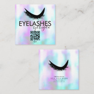 Moderne Wimpern Salon Schönheit Faux Holografisch Quadratische Visitenkarte