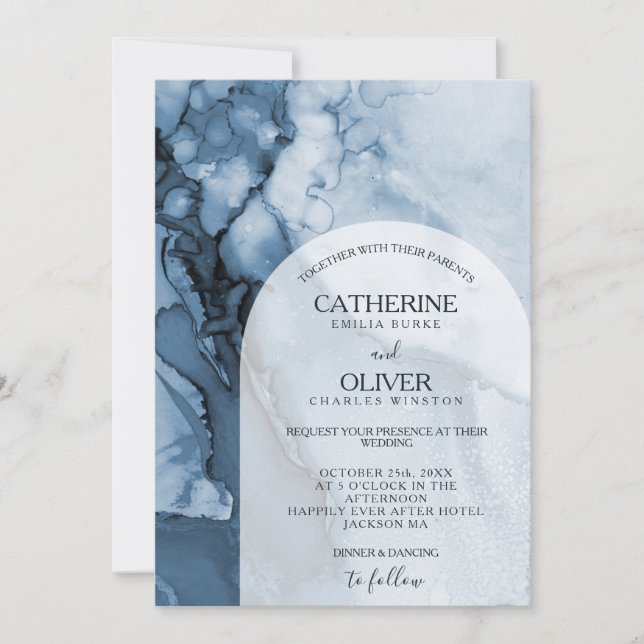 Moderne Winter Blue Ice Arch Hochzeit Wasserfarben Einladung (Vorderseite)