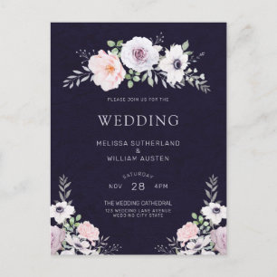 Moderne Winter-Blumen-Anemone-Rosen-Hochzeit Einladungspostkarte