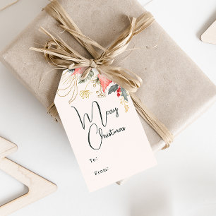 Moderne Winter floral frohe Weihnachten zu und von Geschenkanhänger