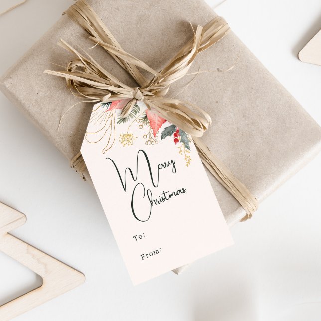Moderne Winter floral frohe Weihnachten zu und von Geschenkanhänger (Von Creator hochgeladen)