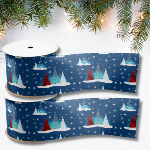 Moderne Winter Happy Holiday Bäume Muster Satinband