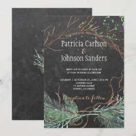 Moderne Winter Natur-Kalkboard Aquarell Hochzeit Einladung