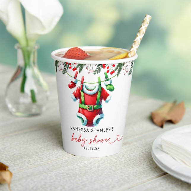 Moderne Winter Red Christmas Santa Baby Dusche Pappbecher (In Situ)