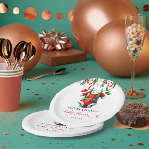 Moderne Winter Red Christmas Santa Baby Dusche Pappteller