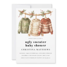 Moderne Winter Ugly Sweater Baby Dusche Einladung