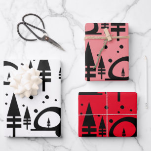 Moderne Wintercamper-Schneelandschaft Muster Geschenkpapier Set