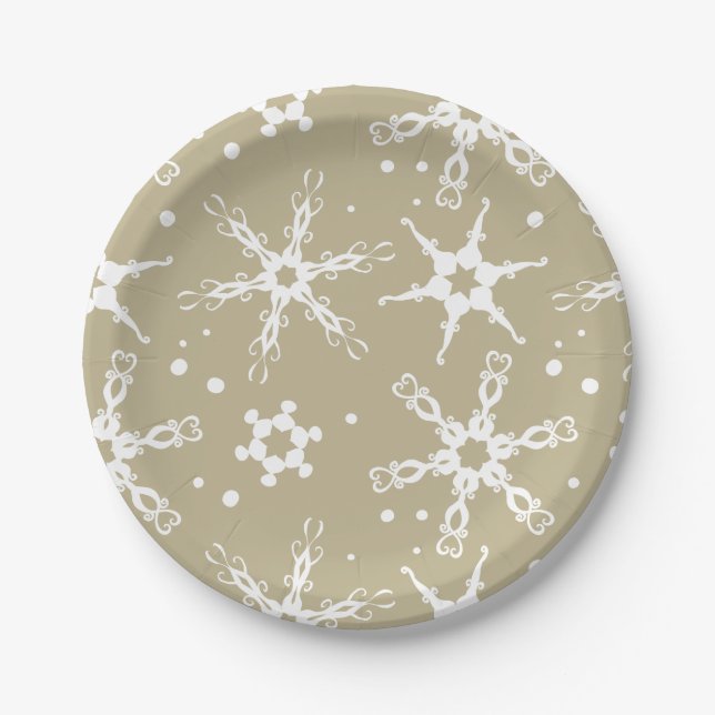 Moderne Winterferienplatte Snowflake Pappteller (Vorderseite)