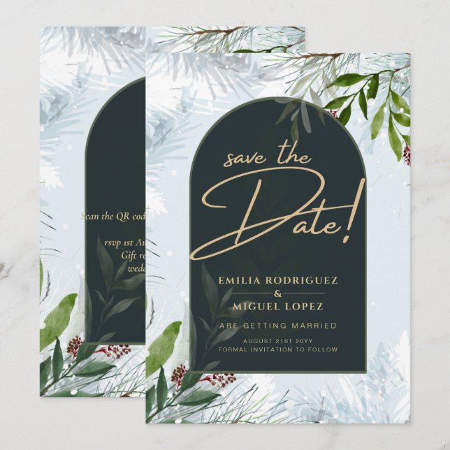 Moderne Wintergärten HochzeitGold Rett Date Einladung (Vorne/Hinten)