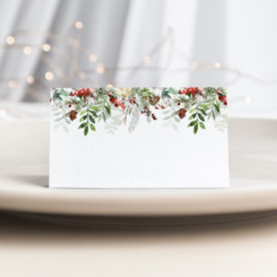 Moderne Winterhochzeit - Platzkarte Evergreen