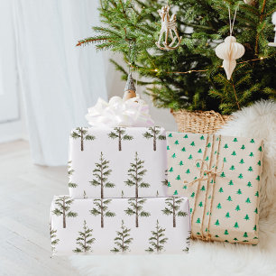 Moderne Winterkiefer Grüne Wasserfarbe Baum Geschenkpapier