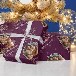 Moderne Winterschneeflocken Foto Burgund Weihnacht Geschenkpapier
