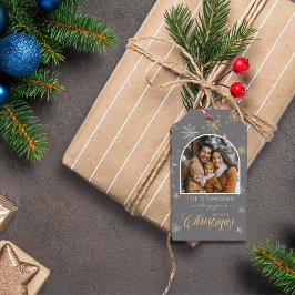 Moderne Winterschneeflocken Foto Grau Weihnachten Geschenkanhänger