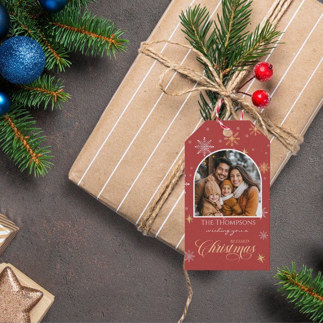 Moderne Winterschneeflocken Foto Weihnachten Geschenkanhänger (Von Creator hochgeladen)