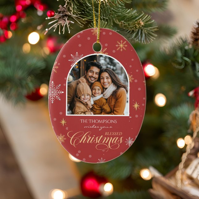 Moderne Winterschneeflocken Foto Weihnachten Keramik Ornament (Von Creator hochgeladen)