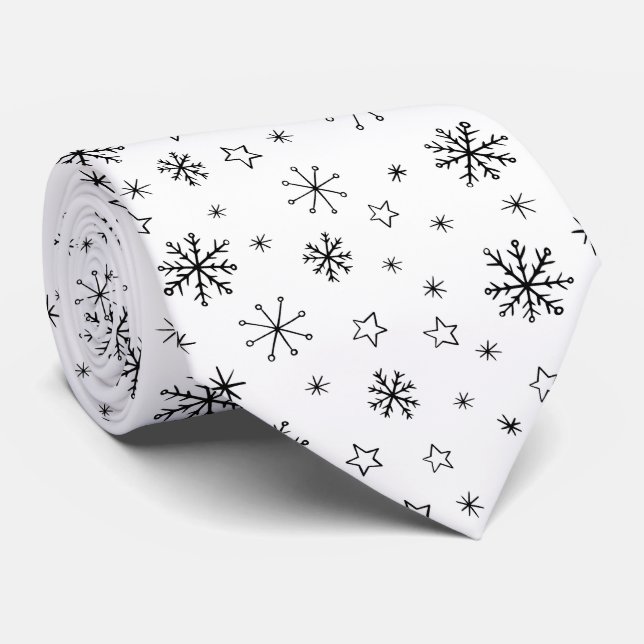 Moderne Winterschneeflocken Schwarz/Weiß Krawatte (Gerollt)