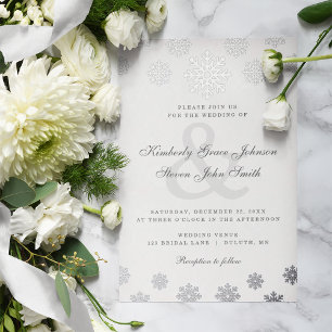 Moderne WinterSilberschneeflocken Hochzeit Folieneinladung