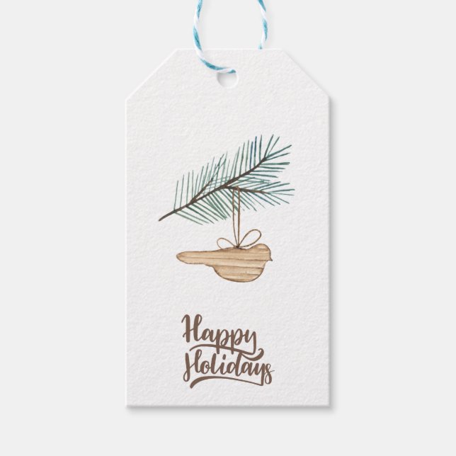 Moderne Winterurlaube mit Holzvogelkiefern Geschenkanhänger (Vorderseite)