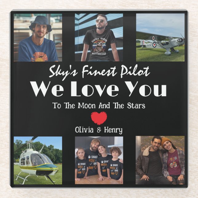 Moderne "Wir Liebe Sie" individuelle FotoCollage Glasuntersetzer (Vorderseite)