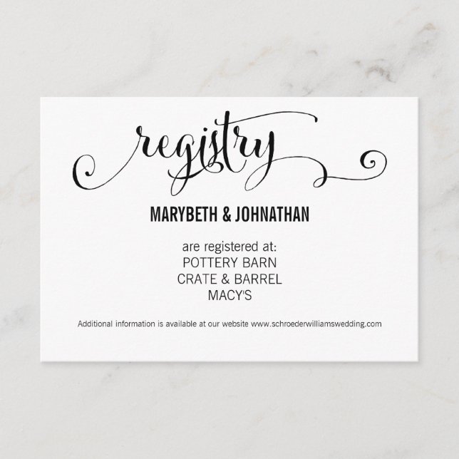 Moderne wir machen Script Wedding Registry Card Begleitkarte (Vorderseite)