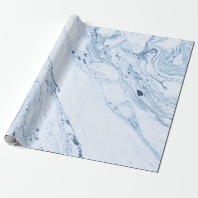 Moderne Wirbel aus weißem und blaugrauem Marmor Geschenkpapier (Ungerollt)