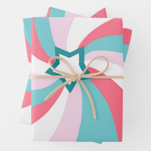 Moderne Wirbel Stern Grün Pink Geschenkpapier Set