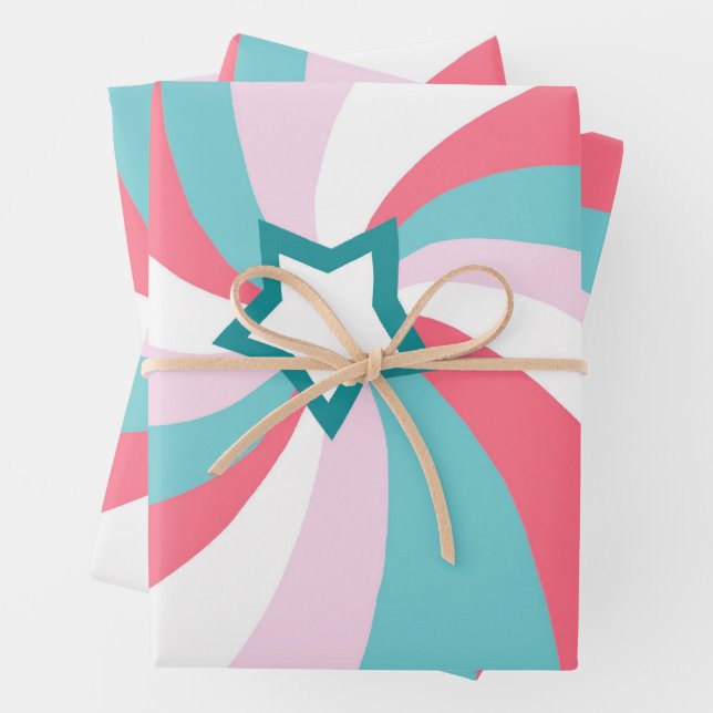 Moderne Wirbel Stern Grün Pink Geschenkpapier Set (Beispiel)
