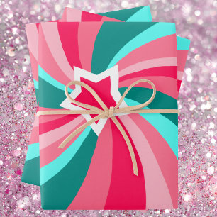 Moderne Wirbelstern Grün Pink Geschenkpapier Set