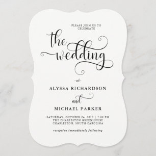 Moderne Wirble Kalligrafie Schwarz-Weiß-Hochzeit Einladung