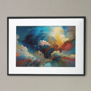 Moderne Wolken Abstrakte Kunst Rot Blau Fette Farb Poster