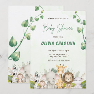 Moderne Woodland Animals Forest Girl Baby Dusche Einladung