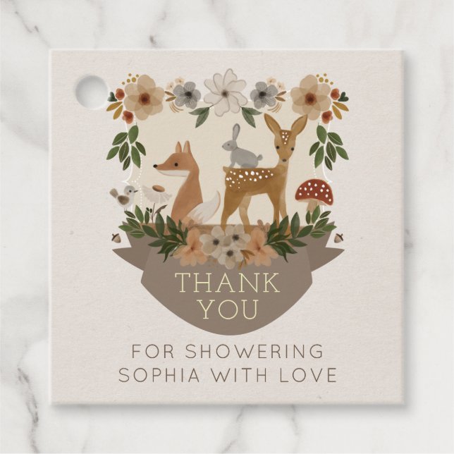 Moderne Woodland Baby Showmarke Geschenkanhänger (Vorderseite)