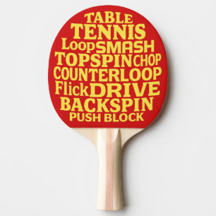 Moderne Wortkunst-Typografie Gelber Text Tischtennis Schläger