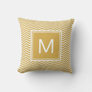 Moderne, würzige Senfgelbe Chevronen und Monogramm Kissen