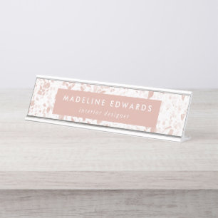 Moderne Wüstenblüte & Weiße Terrazzo Personalisier Schreibtischnamensplakette