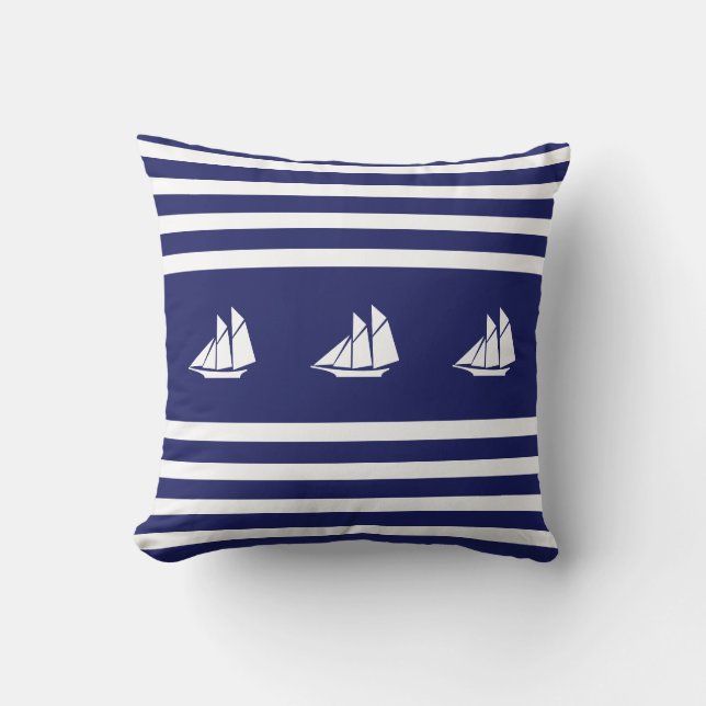 Moderne Yachten auf blau-weiß gestreift Kissen (Vorderseite)