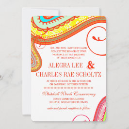 Moderne Yellow Orange Aqua Mint Paisley Wedding Einladung