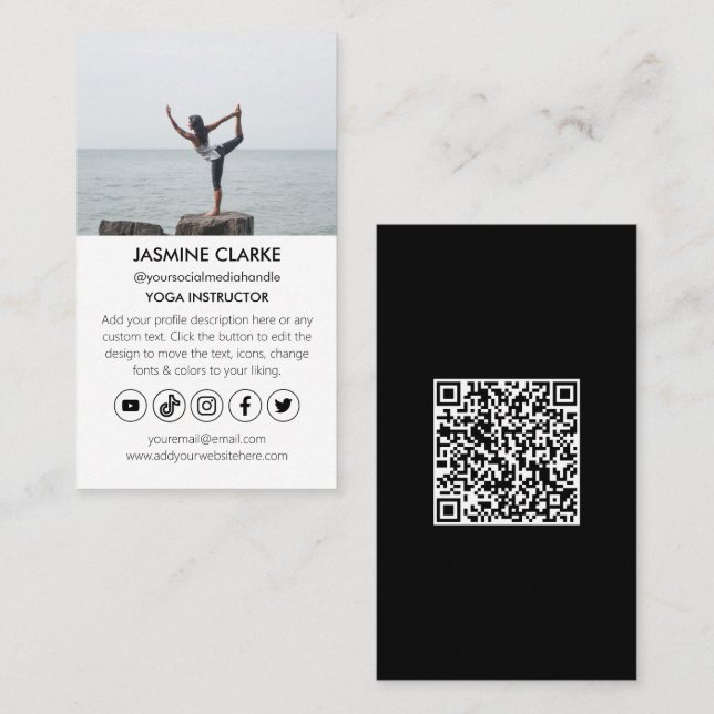 Moderne Yoga Instructor Studio Social Media Icons Visitenkarte (Vorne/Hinten)