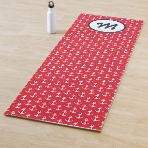 Moderne Yoga-Nautik-Anker-Monogramm Rot Blau Yogamatte