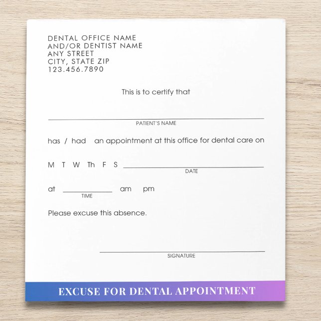 Moderne Zahnarzternennung Entschuldigung Custom Sl Notizblock (Von Creator hochgeladen)