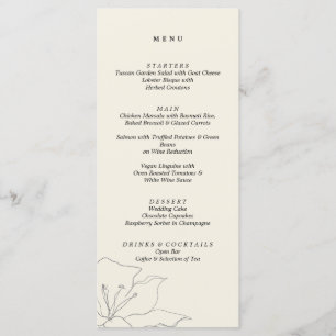 Moderne, zarte Eggshell Floral Wedding Menükarte