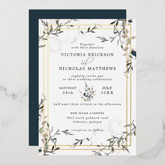 Moderne zarte Frühlingsgrün Einladung Hochzeit (Vorderseite/Rückseite)