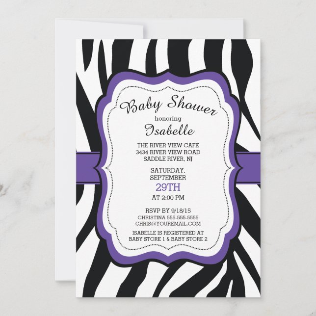 Moderne Zebra Print Girls Babydusche Einladung (Vorderseite)