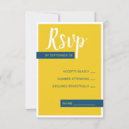 Moderne zeitgenössische blaue und gelbe Hochzeit m RSVP Karte