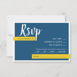 Moderne zeitgenössische blaue und gelbe Hochzeit m RSVP Karte