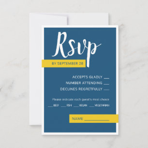 Moderne zeitgenössische blaue und gelbe Hochzeitsm RSVP Karte